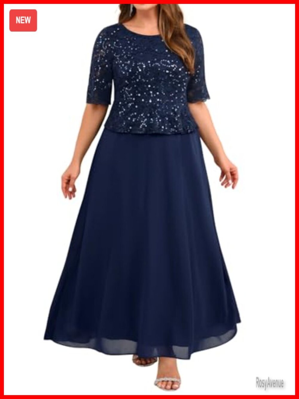 Plus Size Formal Dress Sequin Lace Bodice Long Evening Gown